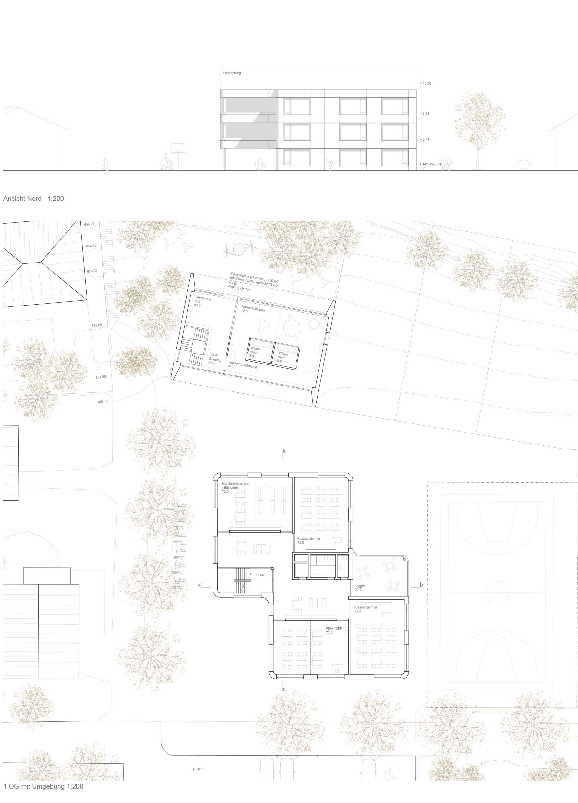 PROJEKTWETTBWERB<br />
NEUBAU PRIMARSCHULHAUS LALDEN